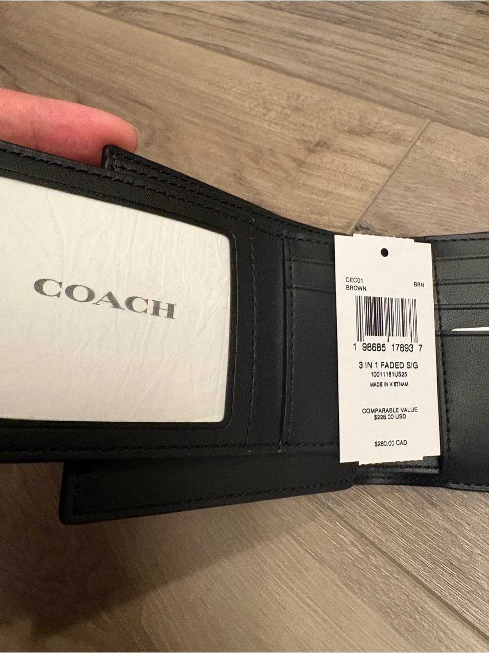 Coach Compact Bifold Wallet in Black and Brown Signature Canvas - Picture 8 of 8